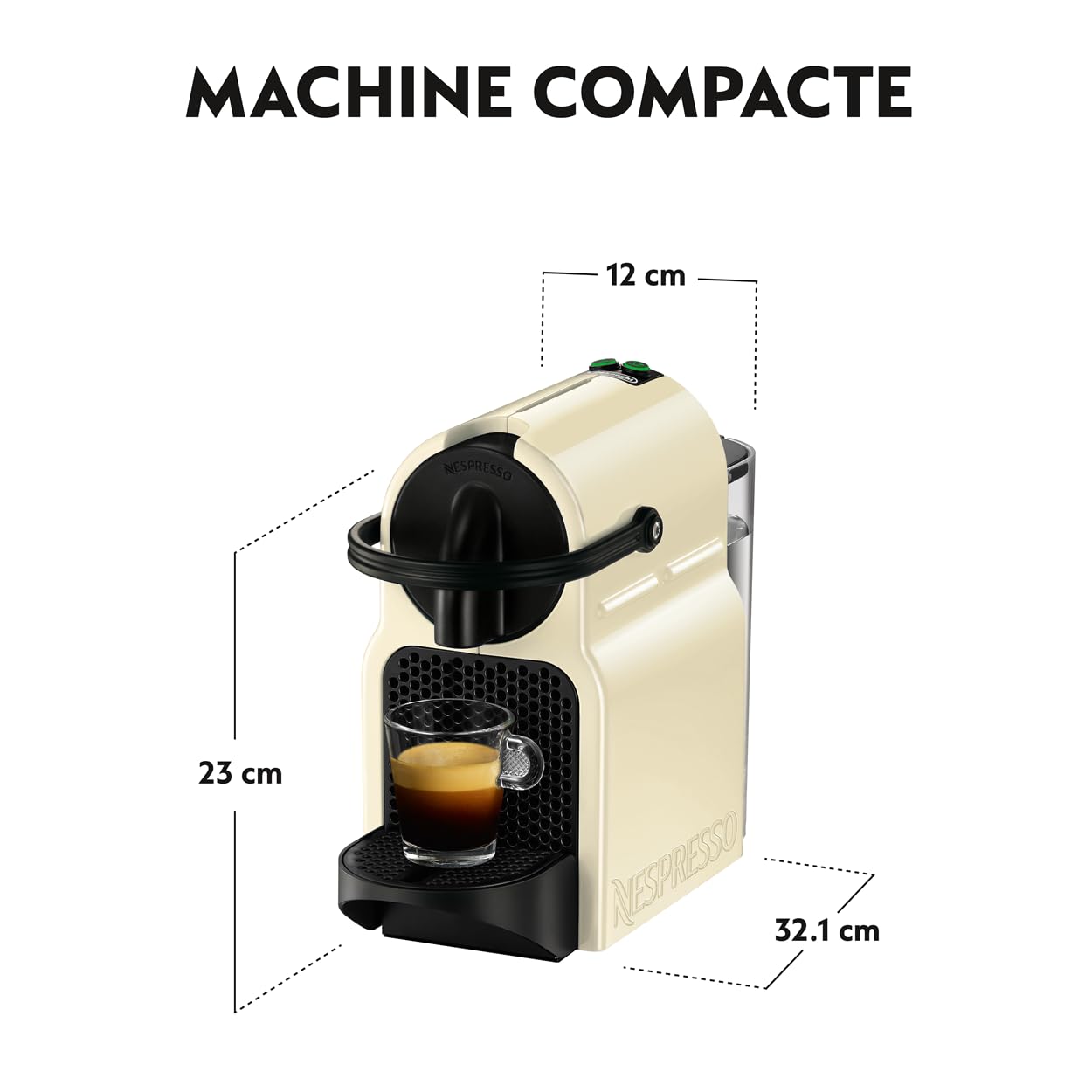 Machine à Café Inissia Crème Vanille, 19 Bars + Kit de Bienvenue, Design Compact, Arrêt Automatique, EN80.CW