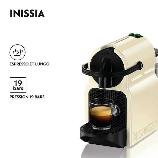 Machine à Café Inissia Crème Vanille, 19 Bars + Kit de Bienvenue, Design Compact, Arrêt Automatique, EN80.CW
